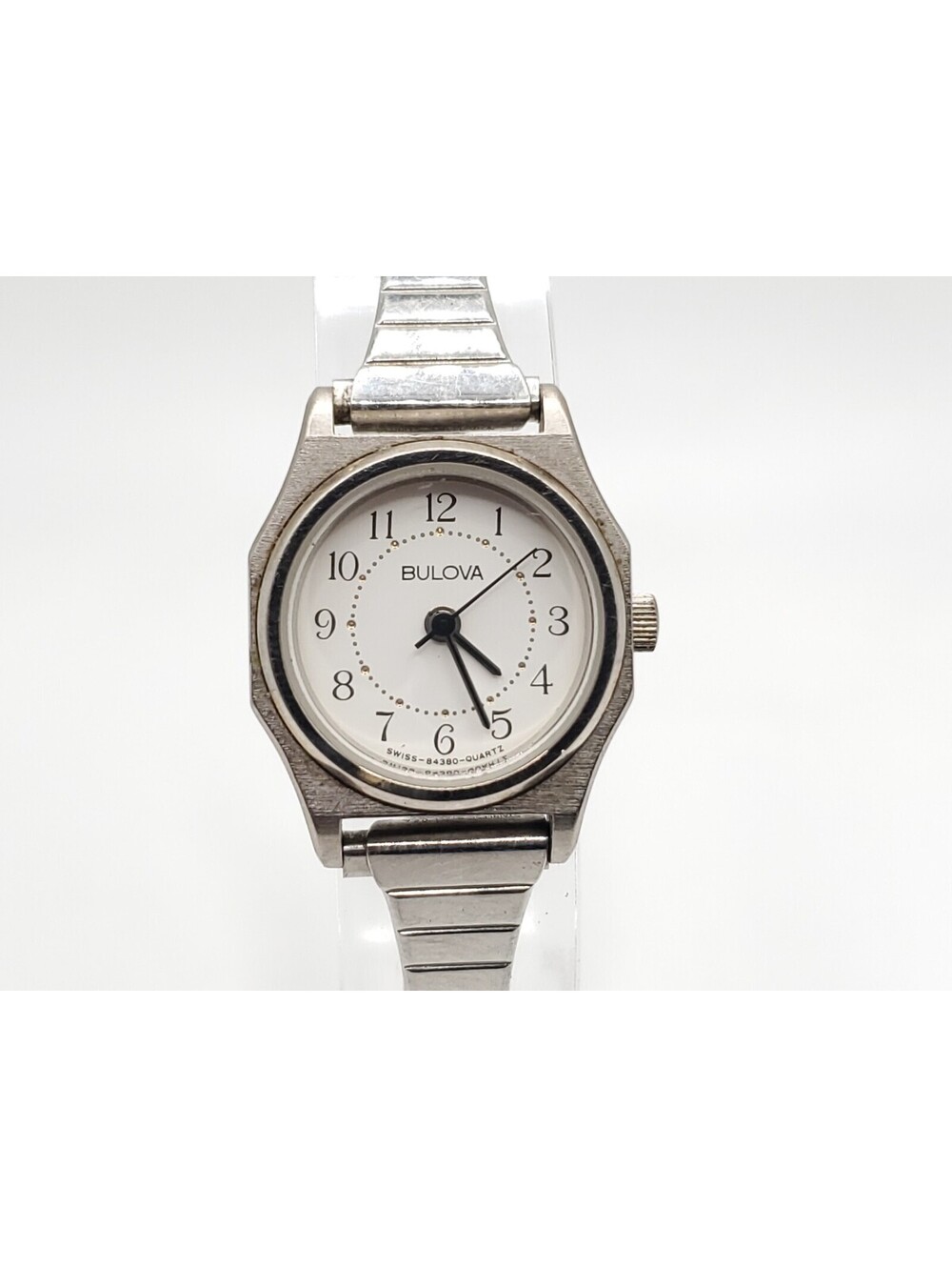 Vintage Bulova P4 Quarts Womens 22mm Watch New Battery White Dial Octagon Case